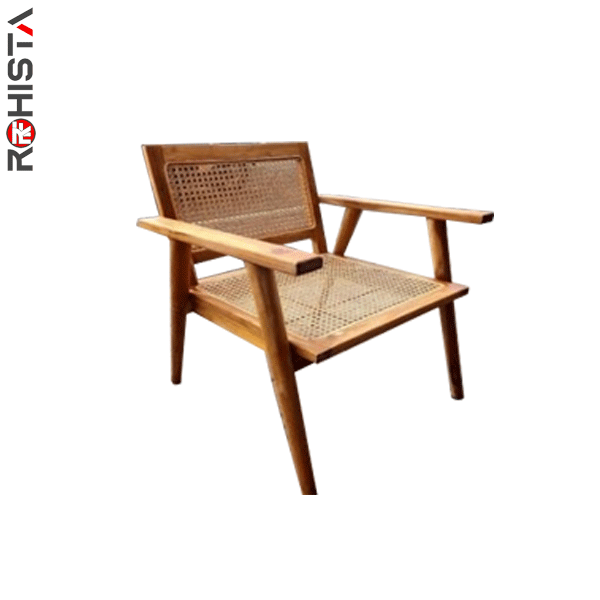 teak balcony chair with natural rattan weaving sagoya