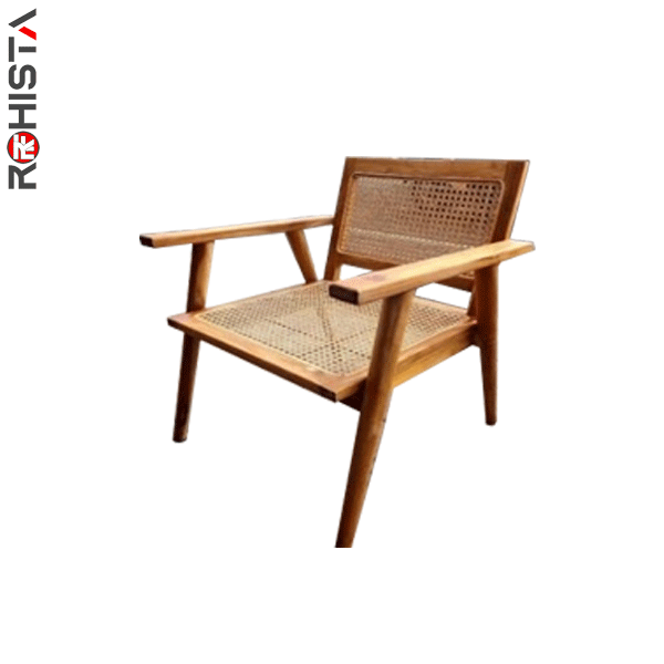 teak balcony chair with natural rattan weaving sagoya